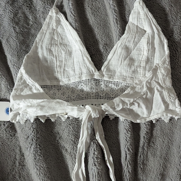 NWT Crochet Halter Crop Top Small White Cotton Cover-Up - Picture 5 of 9